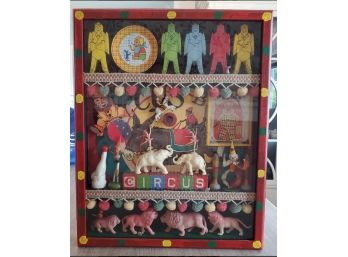 Vintage CIRCUS Shadowbox With Antique Pieces On Display