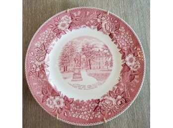 Vintage University Plate Of William And Mary College, Virginia. Rose Color. Old English Staffordshire Ware