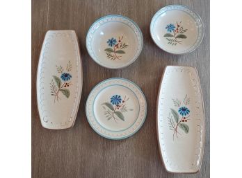 Pretty Lot Of 6 Vintage Stangle Blue Daisy Pottery Dishes