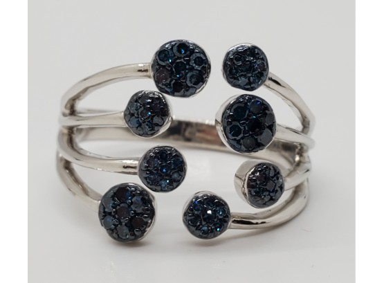 Stunning Blue Diamond Band Ring In Blue Rhodium & Platinum Over Sterling