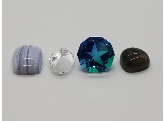 Loose Gems - Blue Lace Agate, Crystal Oval, Indian Ocean Quartz & Fire Labradorite Heart