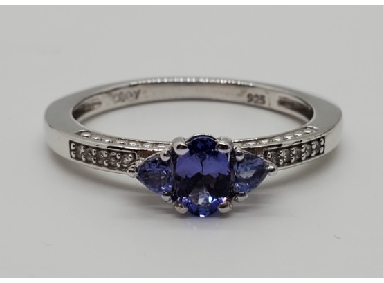 Tanzanite And Zircon Ring In Platinum Over Sterling