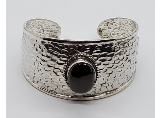 Shungite Cuff Bracelet In Sterling Silver