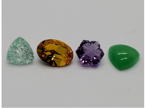 Loose Gems - Bolivian Amethyst Fancy Flow, Sunflower Swarovski Crystal, Green Crackled Quartz, Dyed Green Jade