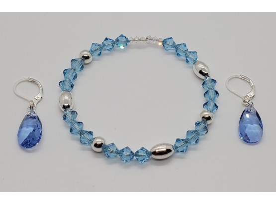 Blue Swarovski & Sterling Wrap Around Bracelet & Earrings