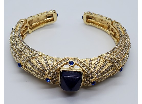 Lapis, Blue & White Topaz Austrian Crystal Snake Cuff Bracelet In Gold Tone