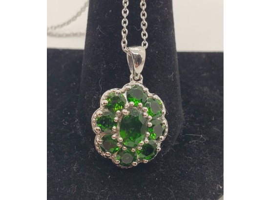Natural Russian Diopside Pendant Necklace In Platinum Over Sterling