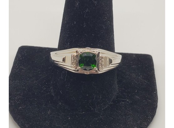 Premium Russian Diopside, Natural White Zircon Men's Ring In Platinum Over Sterling