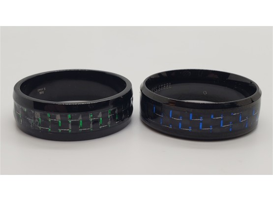 Black Rhodium & Plated Blue And Green Stainless Steel Rings