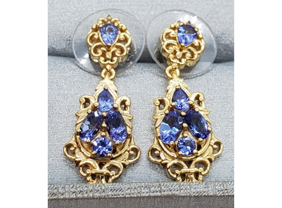Royal Thai Tanzanite Vermeil Yellow Gold Over Earrings In Sterling