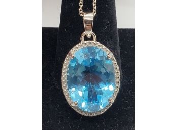 Sky Blue Topaz, Rhodium Over Sterling Pendant With Chain