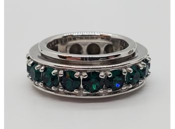 Emerald Swarovski Crystal Spinner Ring In Platinum Bond