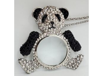 Black & White Austrian Crystal, Magnifying Glass Panda Pendant Necklace