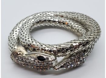 Rhinestone Snake Cuff Bracelet In Silver Tone Mesh