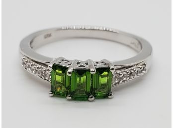 Natural Russian Diopside, Zircon  Ring In Platinum Over Sterling