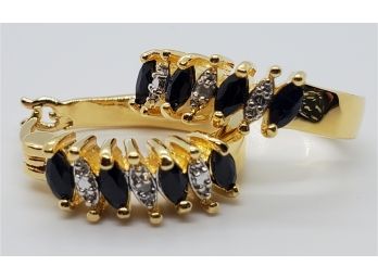Sapphire & Diamond Accent 18k Yellow Gold Over Bronze Earrings