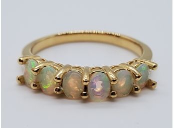 Ethiopian Opal & Diamond Accent 18k Yellow Gold Over Sterling Ring