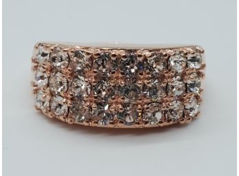 White Swarovski Crystal Ring In 14k Rose Gold Over Copper