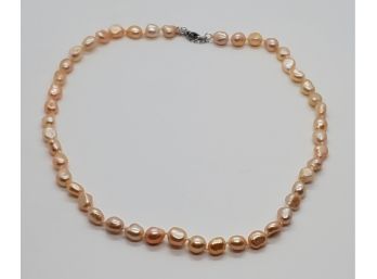Freshwater Peach Cultured Pearl Necklace In Sterling
