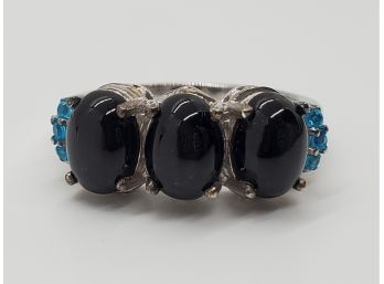 Indian Black Star Diopside, Neon Apatite Ring In Platinum Over Sterling
