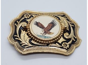 Incredible Faux Ivory Scrimshaw Brass Eagle Belt Buckle