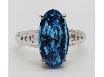 Aquamarine Swarovski Crystal, Platinum Over Sterling Ring