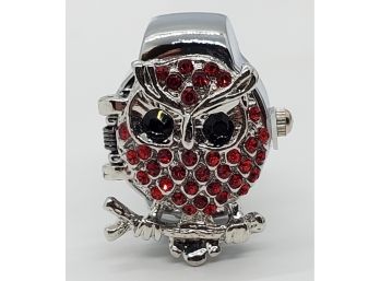 Black & Red Austrian Crystal Owl Ring Watch