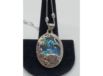 Bali Abalone Shell Pendant Necklace In Sterling