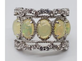 Ethiopian Opal, Zircon Sterling Silver 5 Stone Ring