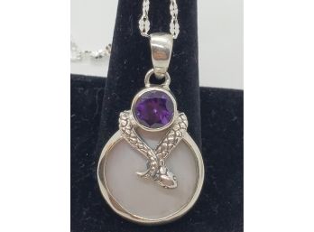 Mother Of Pearl & Amethyst Snake Pendant Necklace In Sterling