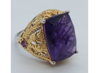 Royal Thai Amethyst Ring In Vermeil Yellow Gold & Platinum Over Sterling