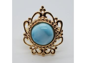 Round Larimar, 18k Yellow Gold Over Sterling Ring