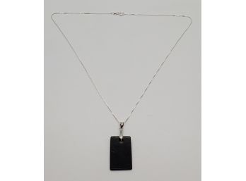 Shungite Rectangular Pendant Necklace In Sterling