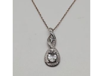 White Sapphire Pendant Necklace In Sterling