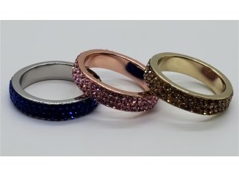 Set Of 3 Tri-colored Crystal Band Rings