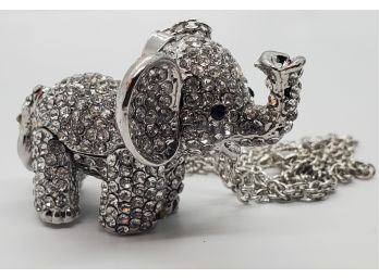 Austrian Crystal Jointed Elephant Pendant Necklace In Silver Tone