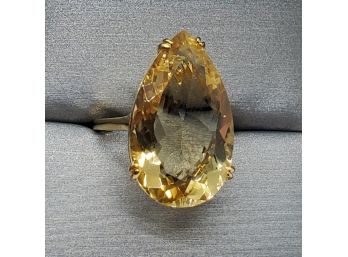 Pear Shaped Citrine  With Black Spinel 18k Yellow Gold Over Sterling Ring