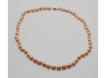 Freshwater Peach Cultured Pearl Strand Necklace In Sterling