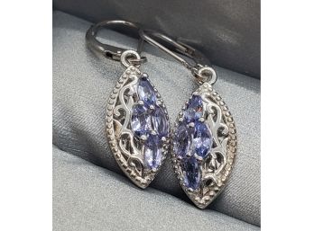 Tanzanite Lever Back Earrings In Platinum Over Sterling