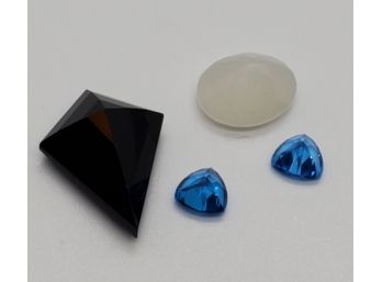 Loose Gems- White Moonstone, Black Tourmaline Kite & Kashmir Blue Topaz Trillion