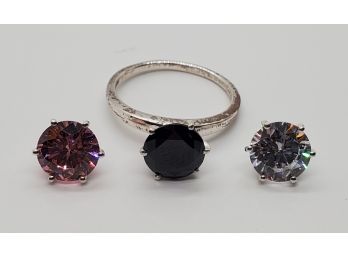 Multi Color Faux Diamond Interchangeable Ring In Sterling