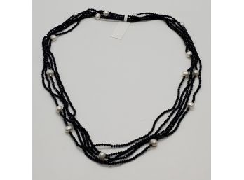 Natural Black Spinel, Freshwater Pearl 100' Endless Necklace