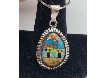 Santa Fe Spiny Turquoise Multi Gemstone Pendant Necklace In Sterling