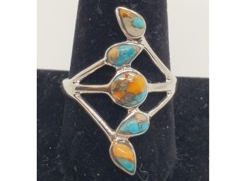 Santa Fe Style Spiny Turquoise Ring In Sterling