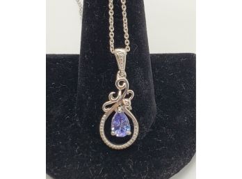 Tanzanite Pendant Necklace In Platinum Over Sterling