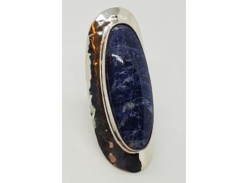 Sterling Silver Oval Hammered Sodalite Elongated Ring