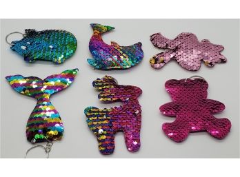 Lot Of 6 Sequined Character Keychains