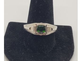 Premium Russian Diopside, Natural White Zircon Men's Ring In Platinum Over Sterling