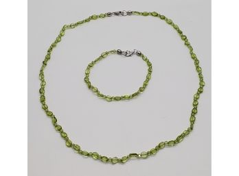 Peridot Beads Bracelet & Necklace In Sterling