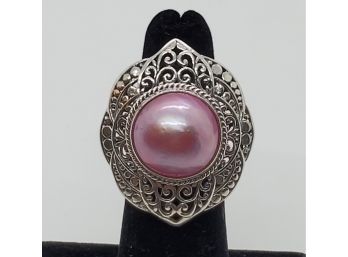 Bali Pink Mabe Pearl Ring In Sterling Silver